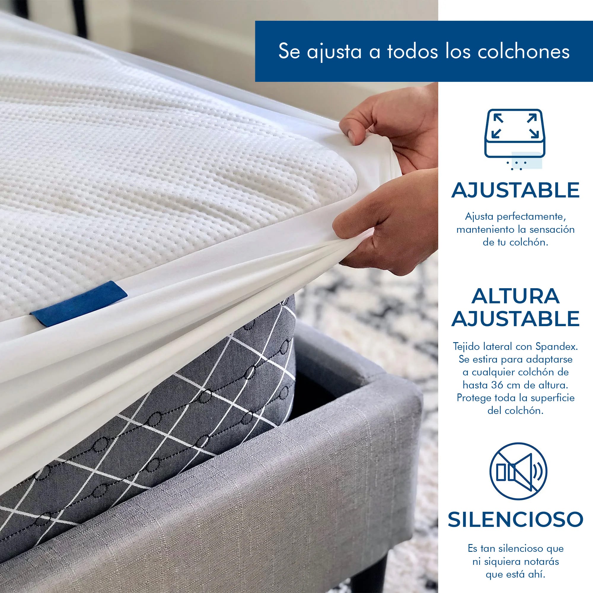 Protector de Colchón Impermeable Sommistore® en Uruguay, ideal para proteger el colchón de líquidos, manchas, humedad y desgaste diario manteniendo el máximo confort al dormir.