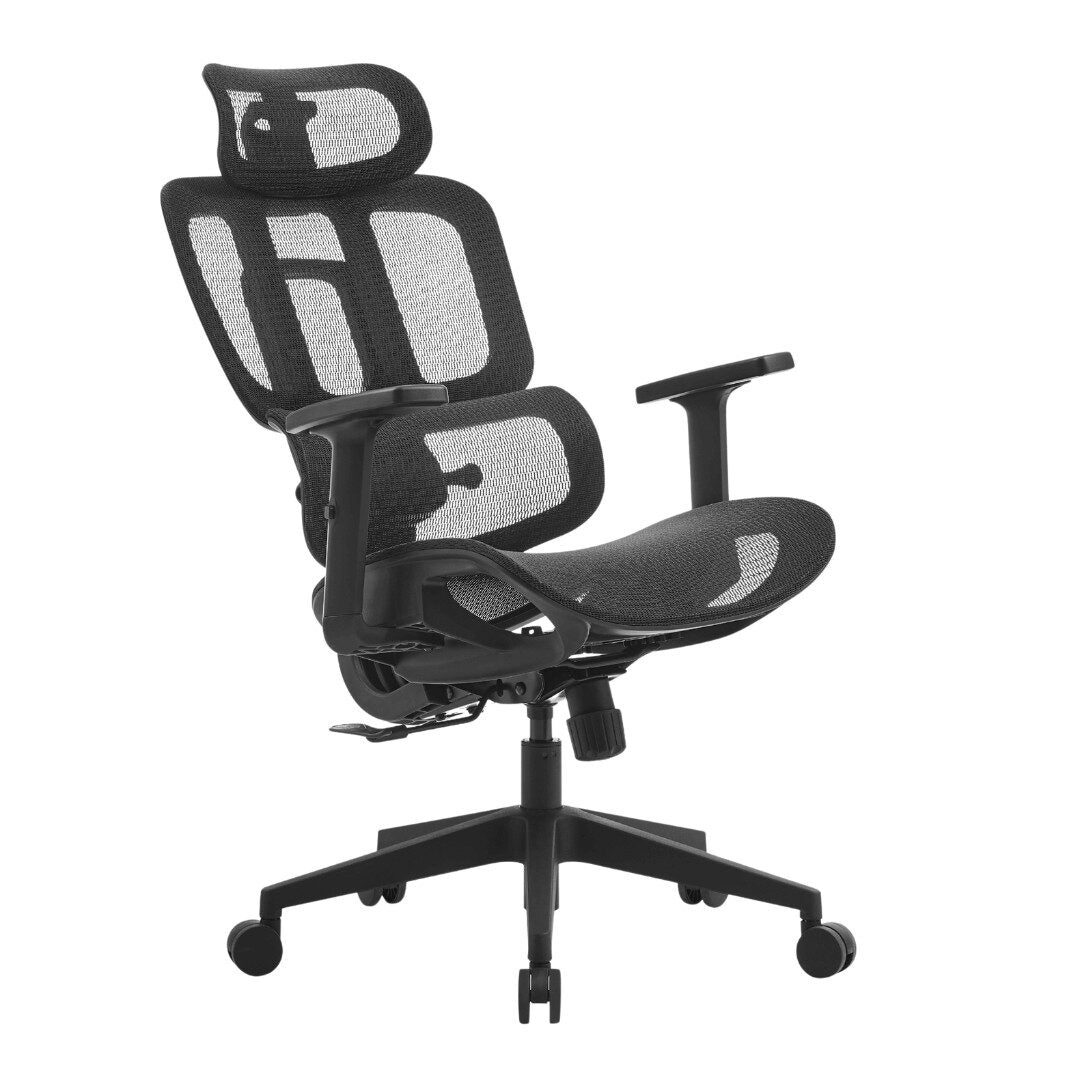 Silla ergonómica ErgoPro Gris 4 en posición reclinada, ideal para mejorar la comodidad en el trabajo.