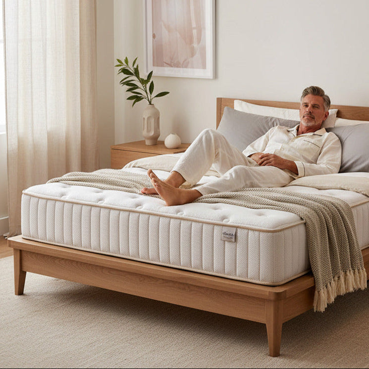 Colchon Natural Latex Firm Sommistore® de linea hotelera, fabricado con latex natural, resortes Pocket independientes y espumas de alta densidad, disponible en medidas 2 plazas, Queen y King en Uruguay. Diseñado para brindar soporte ergonomico, independencia de movimiento, durabilidad y una experiencia de descanso premium.