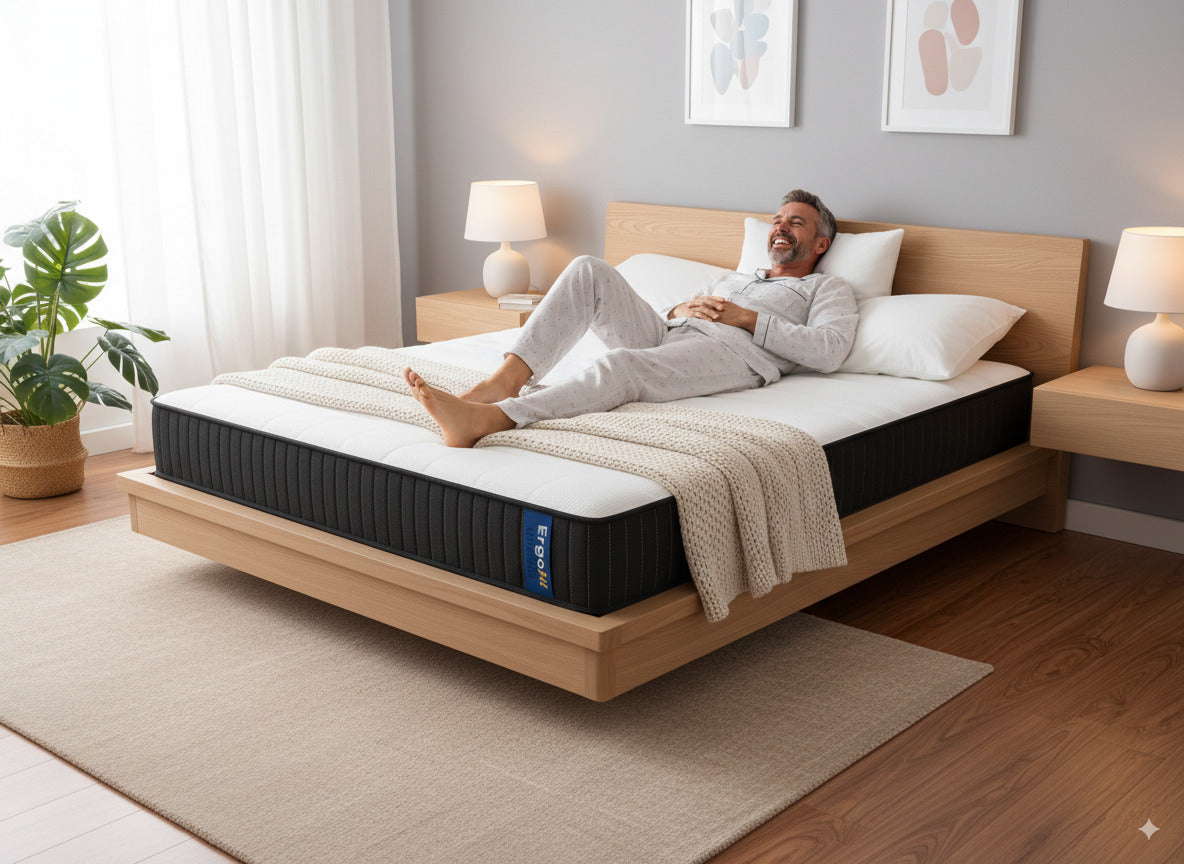 Colchon Ergofit Sommistore® en Uruguay, diseñado con una combinacion de espumas de alta calidad y sistema de resortes para brindar soporte ergonomico, confort duradero y una correcta distribucion del peso corporal. Disponible en medidas 2 plazas, Queen y King para adaptarse a diferentes necesidades de descanso.