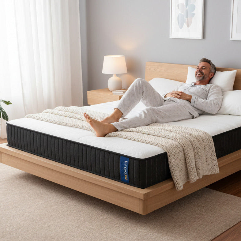 Colchon Ergofit Sommistore® en Uruguay, diseñado con una combinacion de espumas de alta calidad y sistema de resortes para brindar soporte ergonomico, confort duradero y una correcta distribucion del peso corporal. Disponible en medidas 2 plazas, Queen y King para adaptarse a diferentes necesidades de descanso.