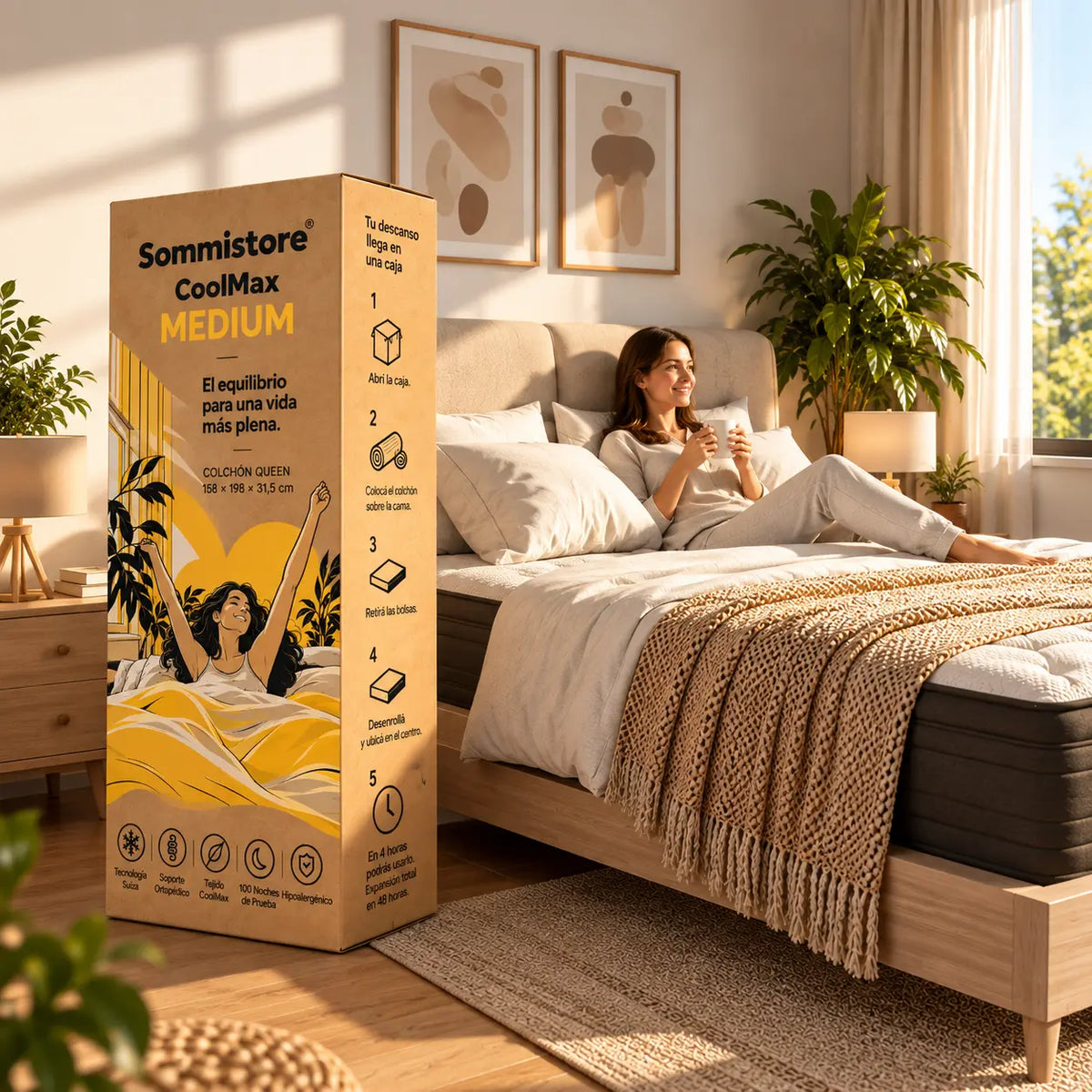 Colchon en caja coolmax medium espuma resortes sommistore uruguay colchones