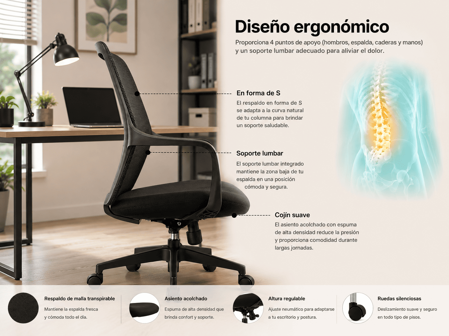 Silla de Oficina Ergonómica ErgoLife® GEN 3 (Negra)