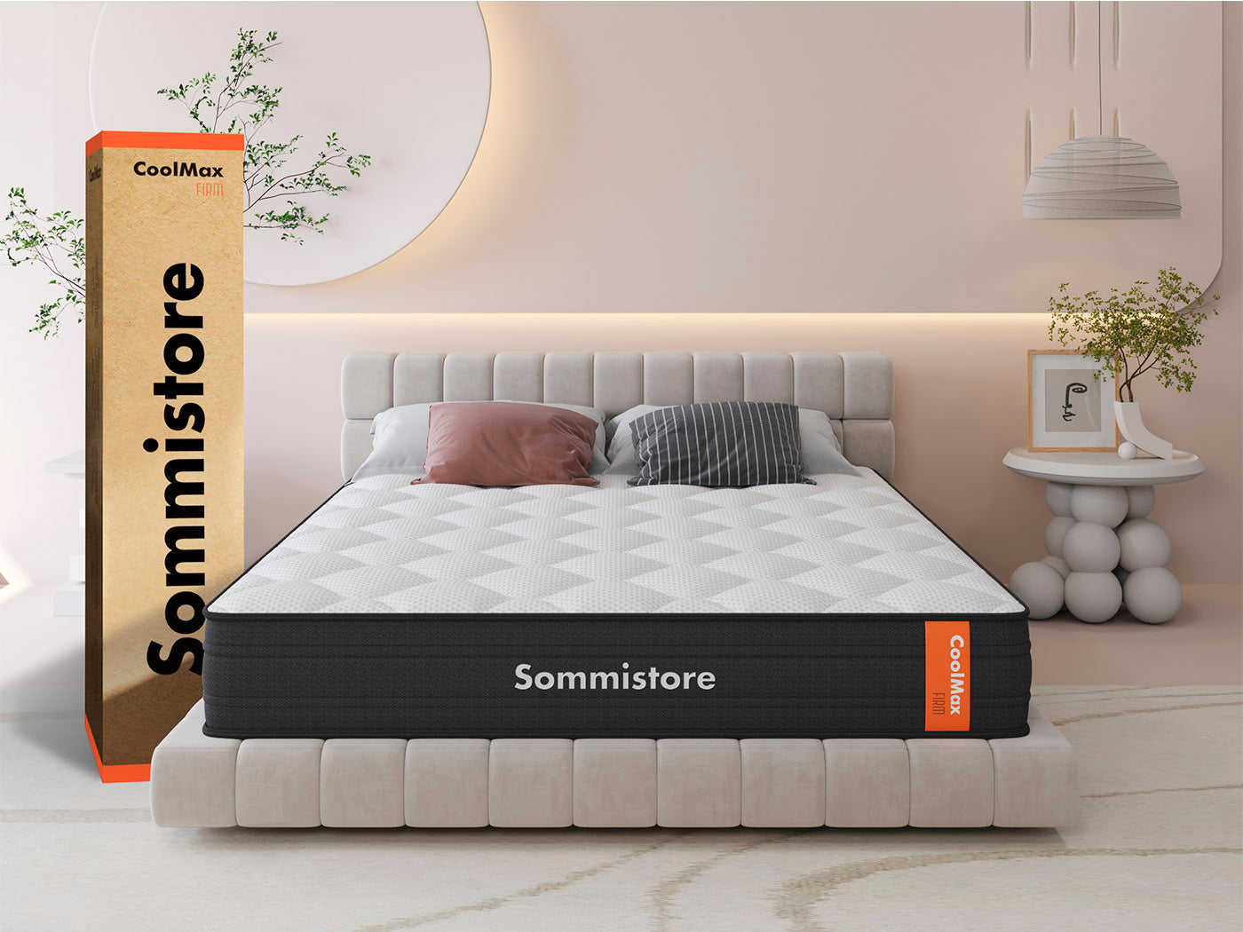 Colchón CoolMax Firm Sommistore® con resortes Pocket y espumas de alta densidad que brindan soporte ergonómico, independencia de movimiento y gran durabilidad.
