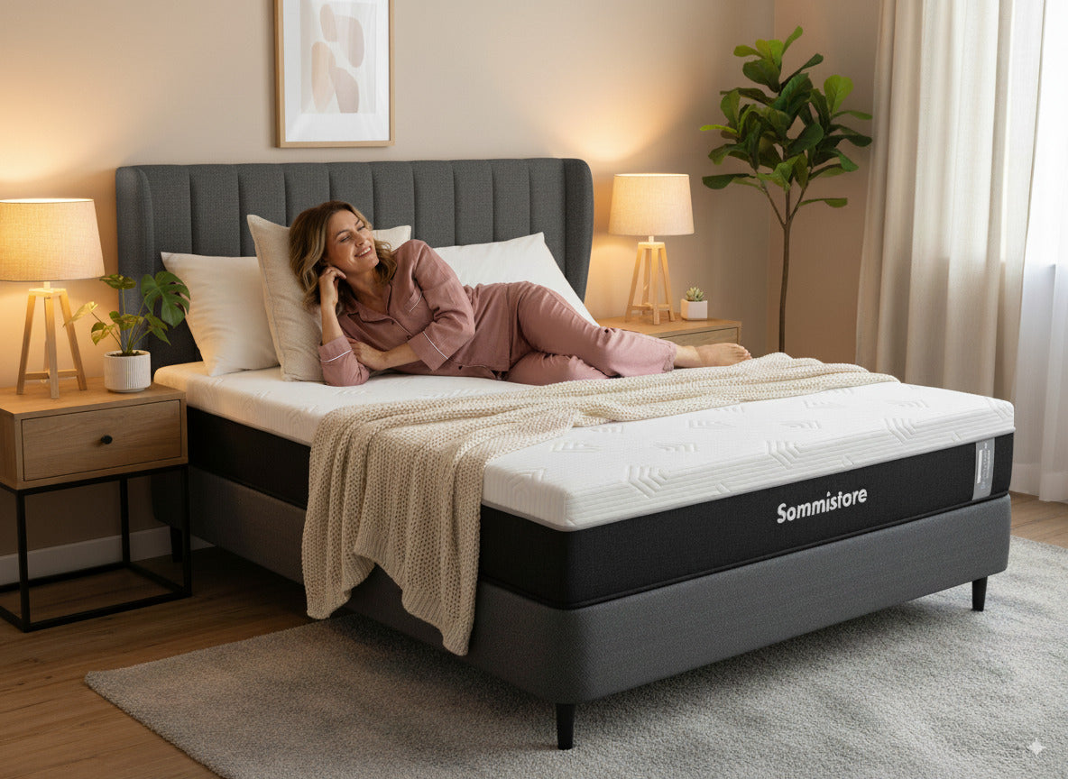 Colchón y Sommier Ortopédico CoolMax PowerX de Espuma de Alta Densidad Sommistore® en Uruguay, ideal para quienes buscan un colchón firme, soporte para la columna y mayor confort al dormir, especialmente para personas con molestias de espalda.