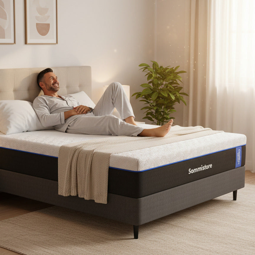 Colchón y Sommier Ortopédico CoolMax Recovery de Espuma de Alta Densidad Sommistore® en Uruguay, ideal para quienes buscan un colchón firme, soporte para la columna y mayor confort al dormir, especialmente para personas con molestias de espalda.